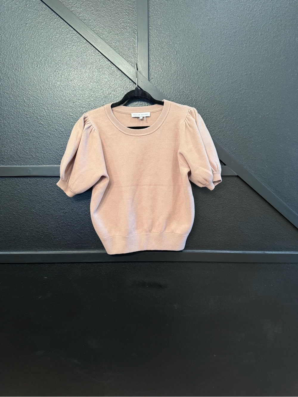 English Factory Blush Puff Sleeve Crewneck Sweater